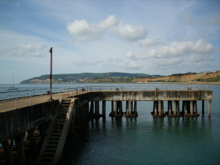 The end of Sandown Pier, St Boniface Down in the distance Sandown Pier